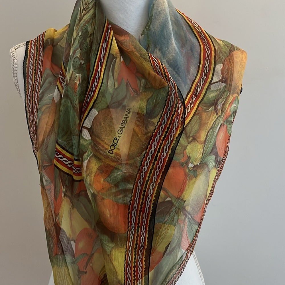 Dolce & Gabbana Fruit Print Silk Scarf 30”x30”